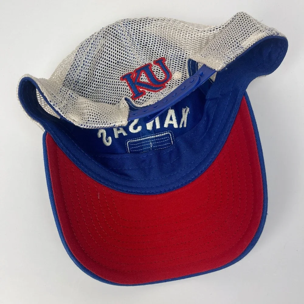 Kansas Adidas Trucker Hat Mens OSFA Blue NCAA Basketball Jayhawks Snapback EUC